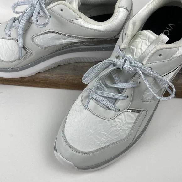 Vionic Adela Met White & Metallic Silver Walking Shoe - Picture 3 of 12
